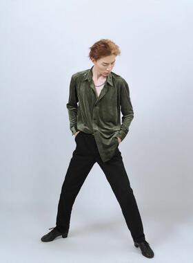 Clouds.X拉丁男士宽松高弹上衣练功练习练舞服长袖墨绿色