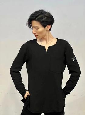 Clouds.X拉丁舞男士黑色白色上衣纯棉罗纹面料练习训练练功服长袖