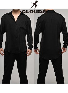 Clouds.X拉丁舞服缎面衬衫上衣黑色咖色训练练功练习服长袖男
