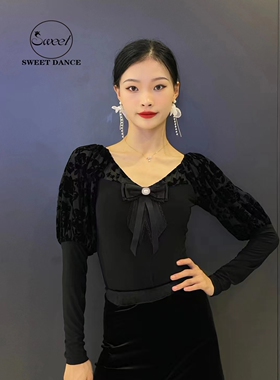 Sweet Dance摩登新品黑色v领蝴蝶结泡泡袖上衣黑色多层蕾丝摩登裙