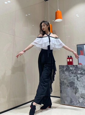 ASL国标摩登舞服上衣一字肩白色练功练习训练服带底裤胸垫蝙蝠袖