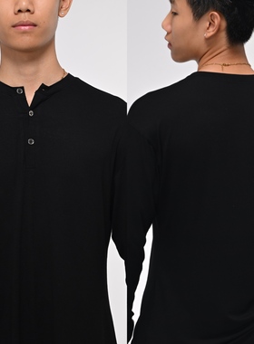 Clouds.X拉丁舞服银扣设计上衣黑色训练练功练习服长袖男士