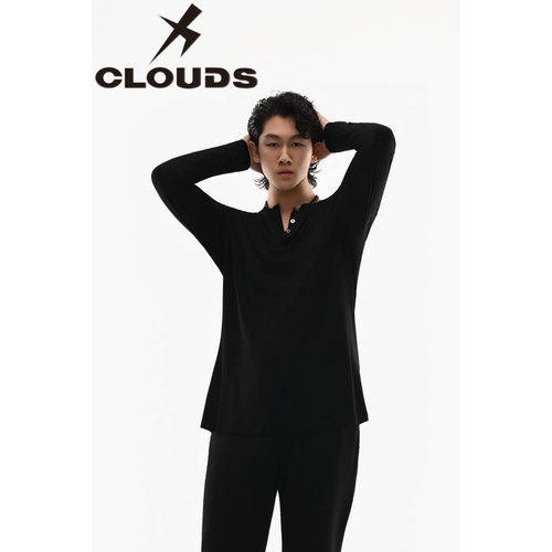 Clouds.X拉丁舞服小V领单边三扣上衣黑色训练练功练习服
