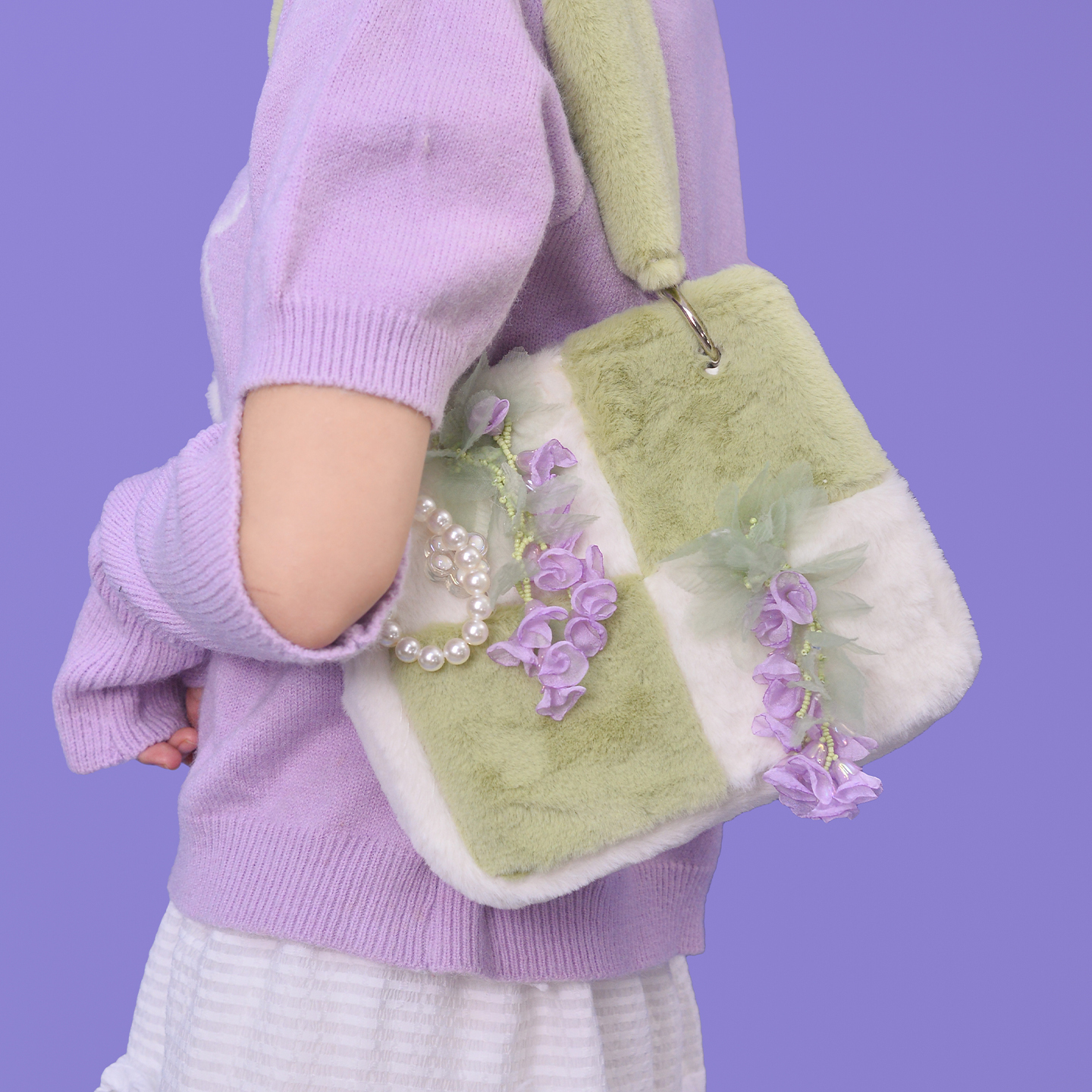 茶茶原创毛绒绒小方包2025冬季新款小众设计毛毛包单肩斜挎包女