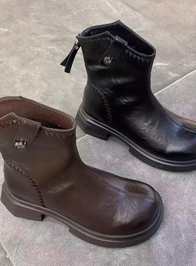 552-30385轩美诗瘦瘦靴短靴2025新款平跟软底时尚百搭圆头显瘦