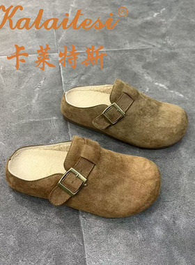 001060kalaitesi勃肯鞋女鞋厚底懒人半拖鞋2025软底外穿新款包头