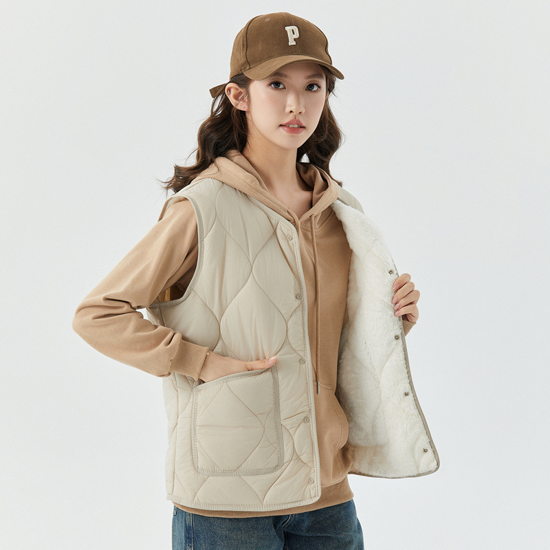 LIGGCOK暗扣短款无领宽松马甲女