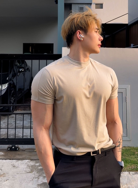 BEESTRONG 26SS【臻品系列】桑蚕丝休闲40支双肩线圆领拼接短袖
