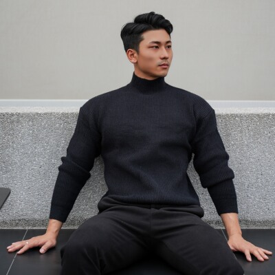 BEESTRONG 纯色加厚700G毛衣男保暖休闲百搭型男落肩半高领套头衫