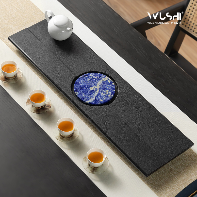 无石设计高端黑金石奢石茶盘家用干泡台乌金排水功夫茶具托盘茶台