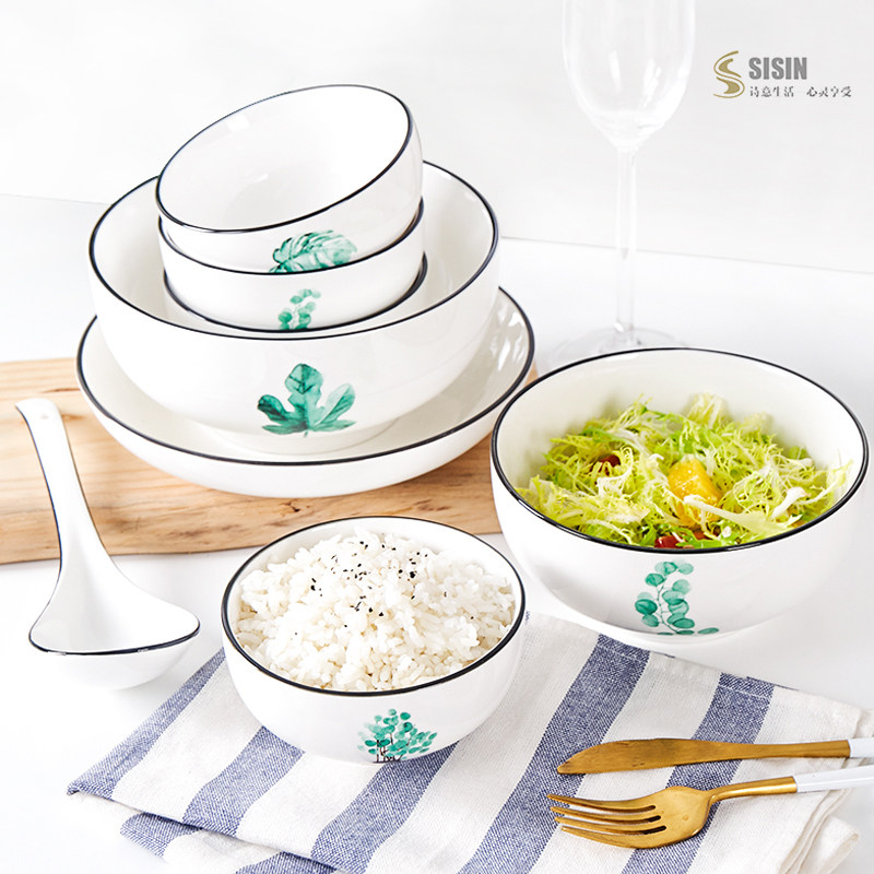 Bát hộ gia đình 6-8 người món ăn Bộ hộ gia đình Bắc Âu Nhật Bản Bộ đồ ăn gốm sứ ăn bát món ăn đĩa súp bát và đũa đũa ăn đũa hoàng gia