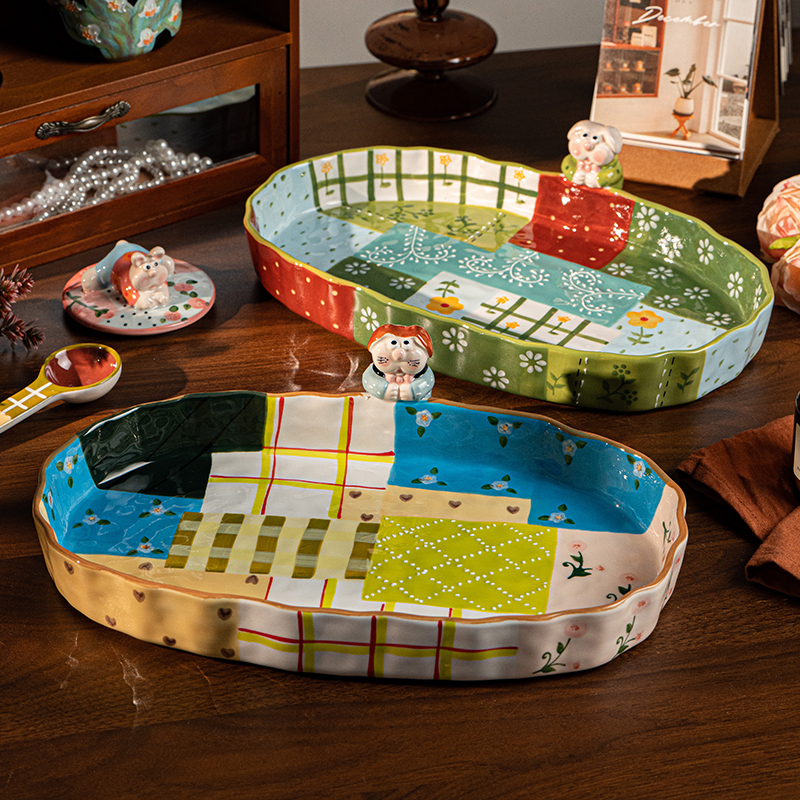 sisin 手绘卡通鱼盘菜盘甜品盘点心盘陶瓷家用水设计感高颜值送礼