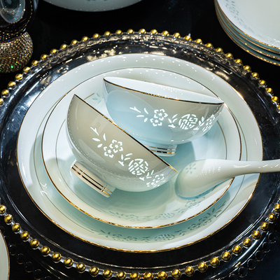 sisin诗心 景德镇碗碟套装家用餐具套装陶瓷碗盘子金玉纳福玲珑瓷