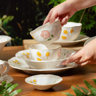 sisin诗心 景德镇手绘釉下彩碗家用碗盘组合陶瓷餐具套装樱花物语