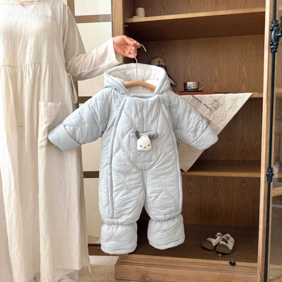 冬季宝宝夹棉加厚连体衣棉衣套装出生婴儿保暖外出哈衣加绒防风衣