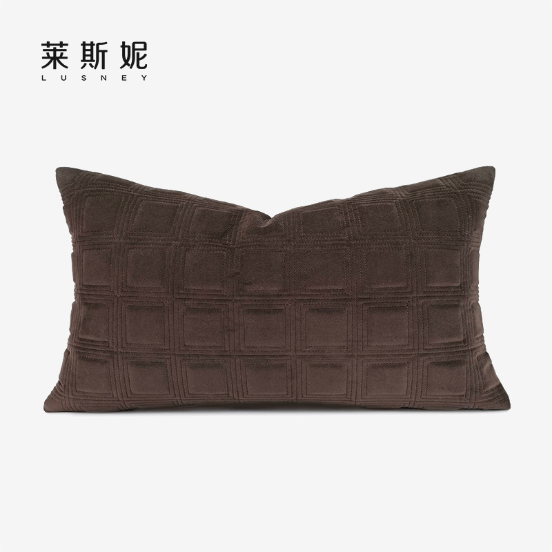 腰枕沙发客厅轻奢样板房抱枕咖色绣花格纹间棉定制床头软背垫套,居家布艺,靠垫/抱枕,淘宝优惠券,粉丝福利购,淘宝优惠卷