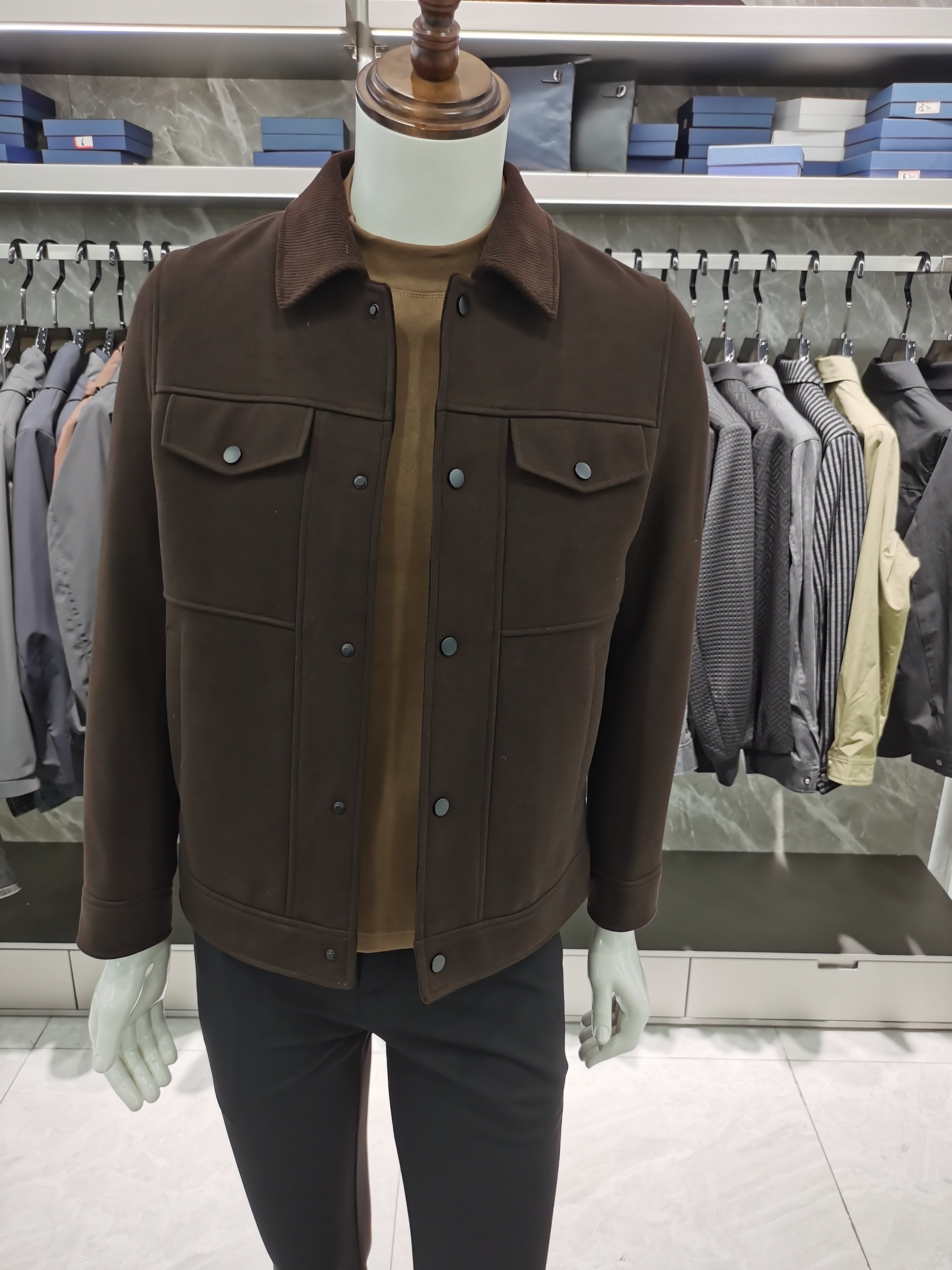 高端品牌新款翻领羊毛外套加厚保暖夹克白鸭绒外套时尚百搭外套男