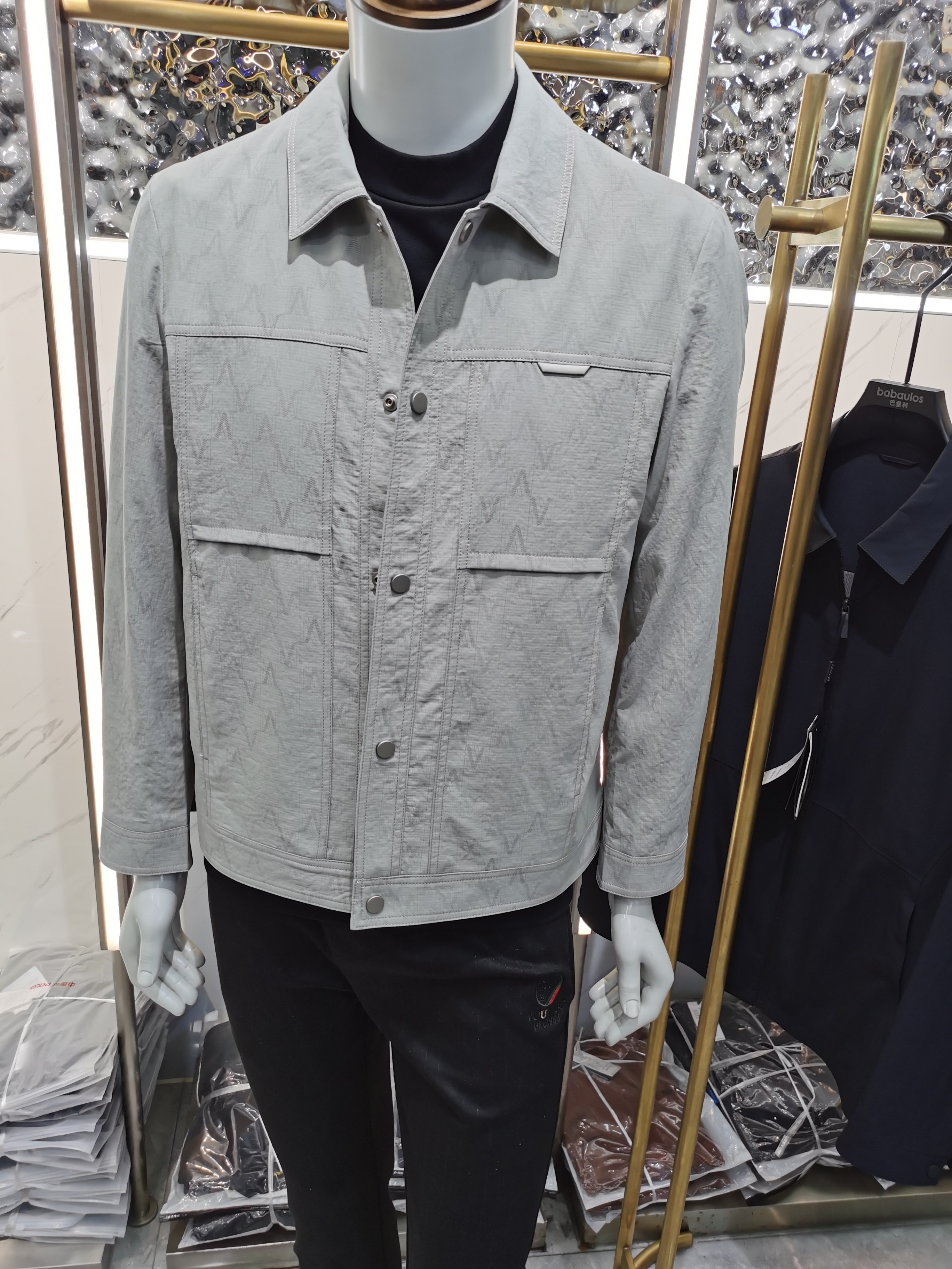 2026春季新款男士夹克翻领暗花纹商务休闲中年外套爸爸装潮流夹克