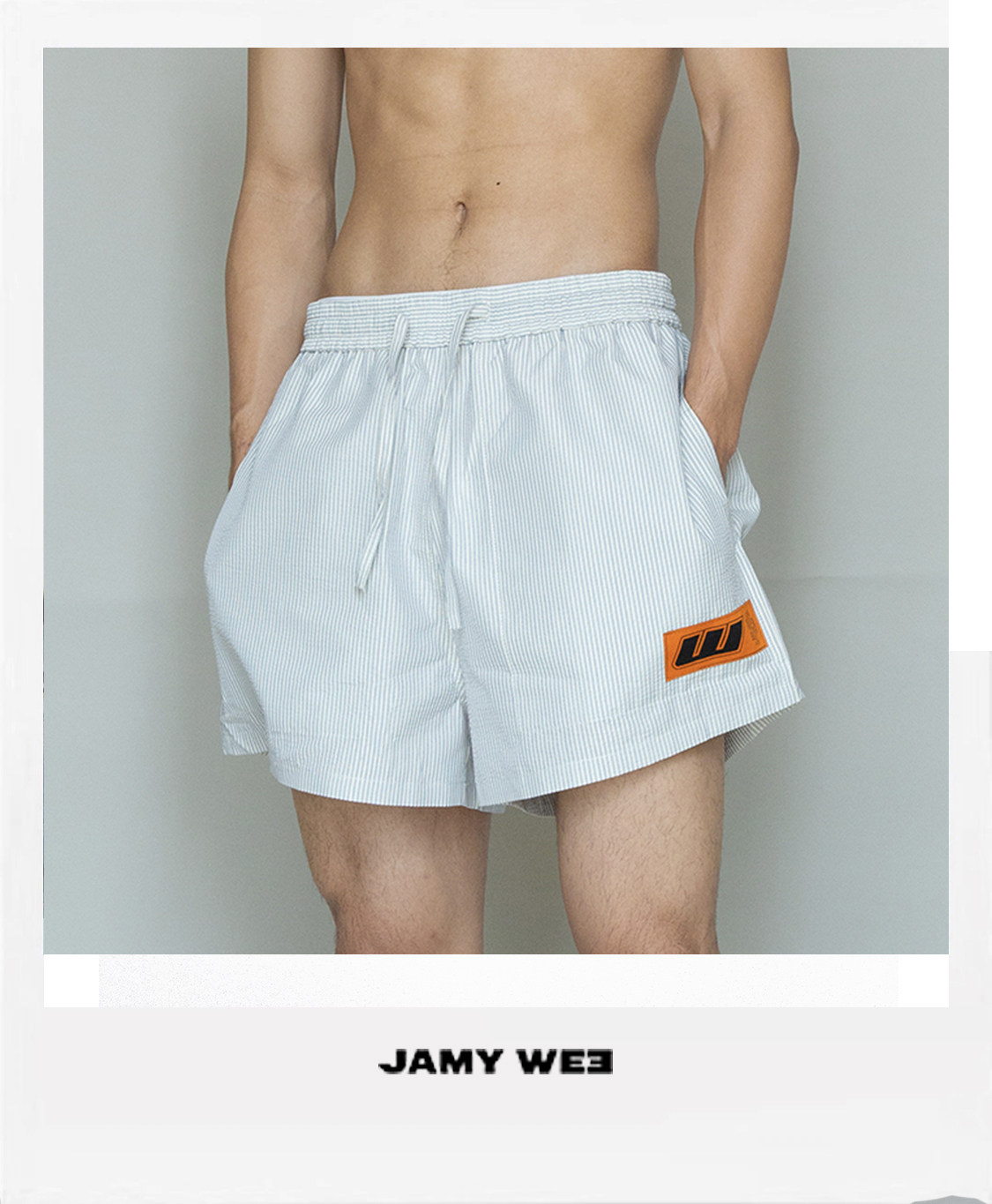 清仓特价JAMY WEE 条纹宽松沙滩度假风透气速干松紧抽绳大短裤