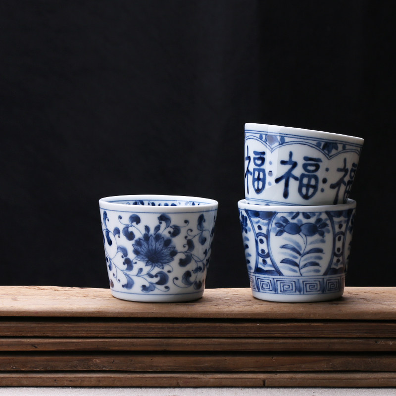 日本进口陶瓷杯荞麦茶杯新中式轻复古青花蓝品茗杯单人杯 200ml