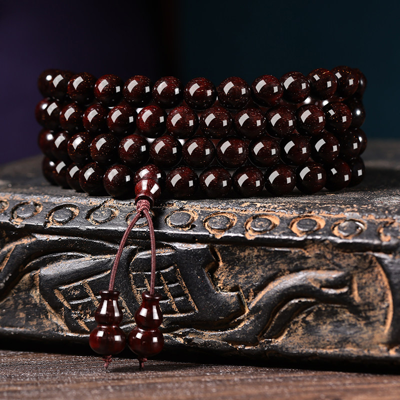 满金星老料小叶紫檀手串108颗佛珠男文玩念珠女手链檀香檀木手串