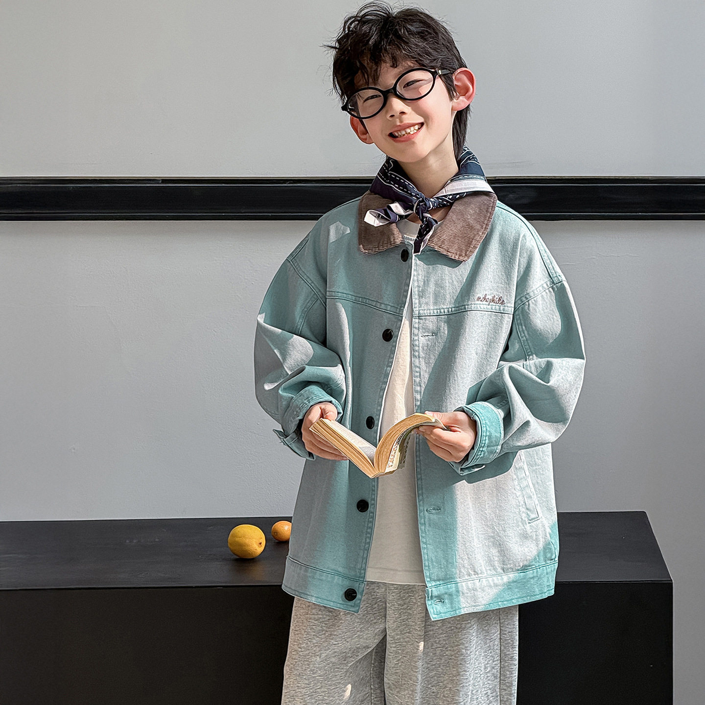 棉小铺男童外套儿童春季韩版2026新款拼色翻领牛仔衬衫童装上衣潮