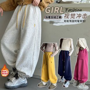 糖果色中大儿童裤子冬季新品男童休闲长裤加绒女童束脚卫裤加厚潮