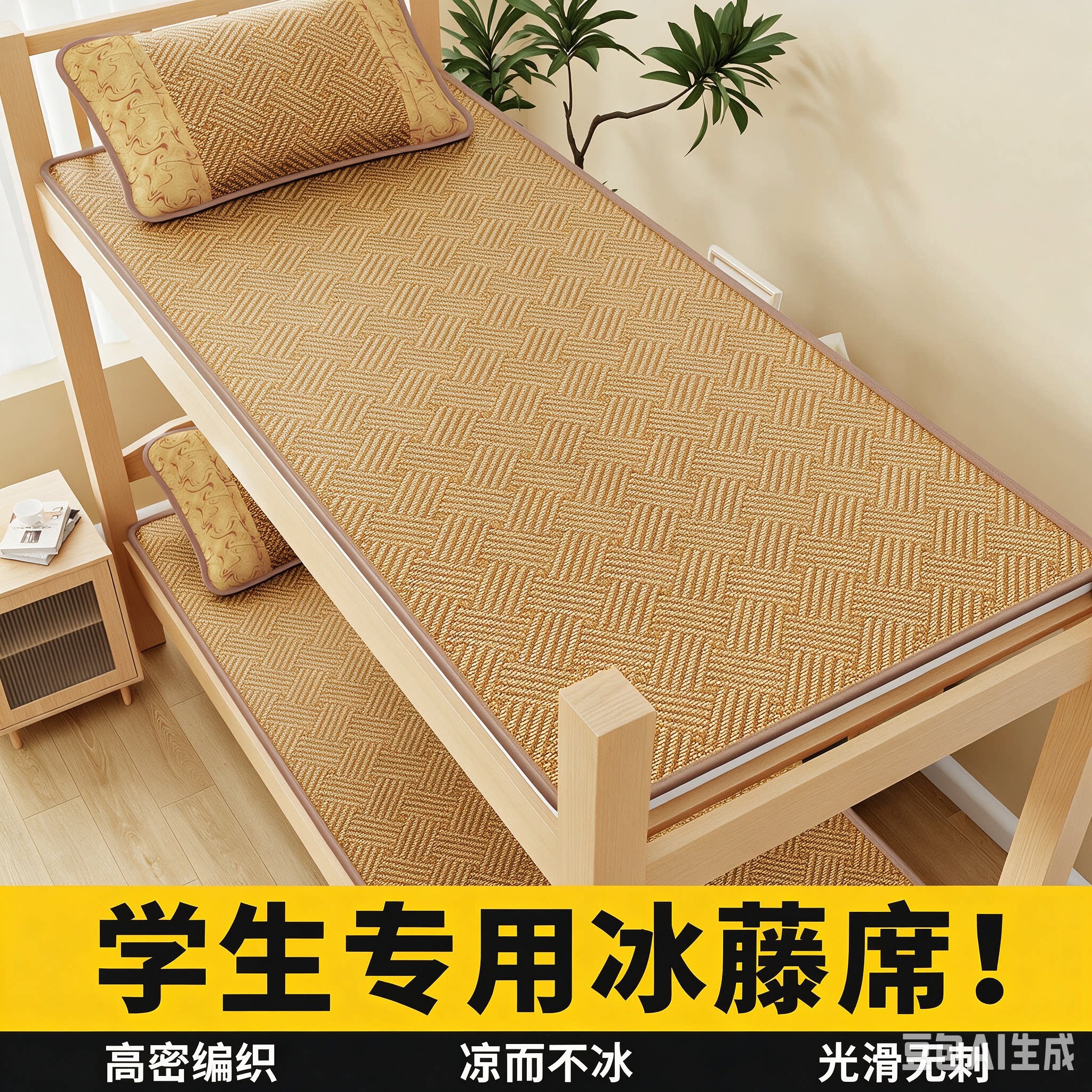 夏季藤席宿舍单人学生凉席可折叠草席上下铺寝室裸睡冰丝席子家用