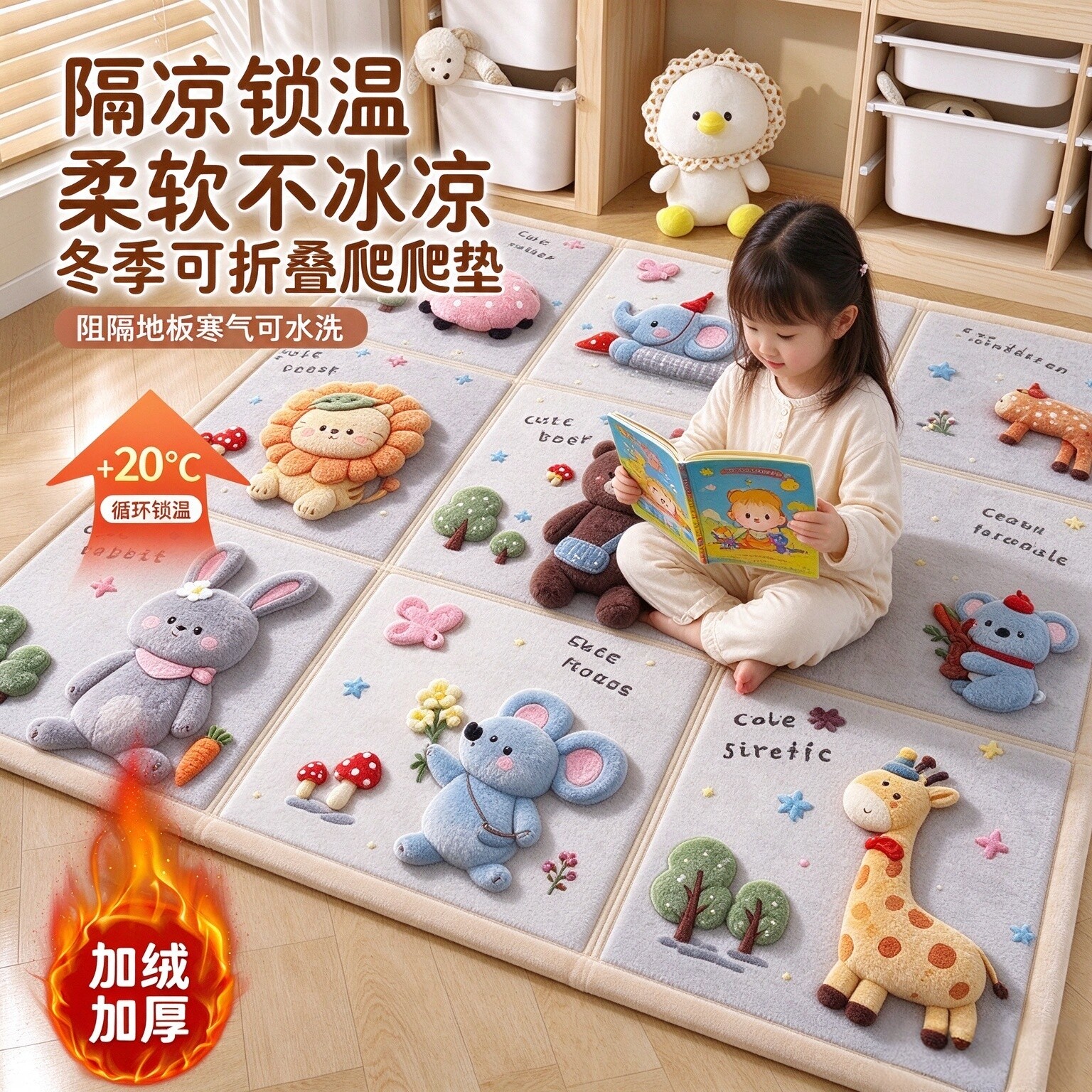 加厚牛奶绒床垫地垫家用地铺榻榻米床褥可折叠儿童防滑爬行垫地毯