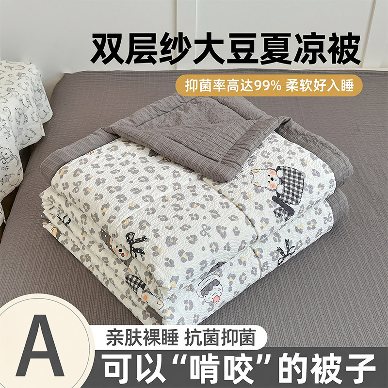 夏季A类泡芙棉双层纱大豆夏凉被四件套空调被双人单人凉感可机洗