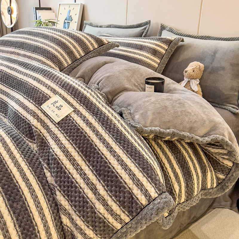 豆豆绒四件套2025新款牛奶绒被套冬季双面加绒加厚珊瑚绒床单床笠