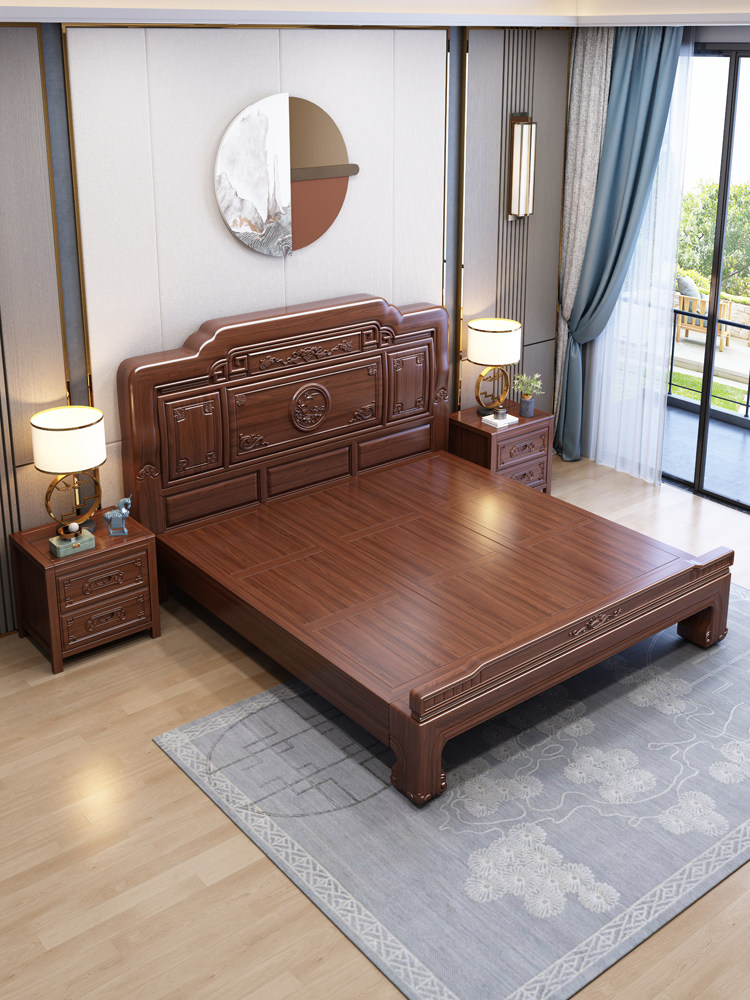 实木床全实木花鸟雕花南美紫檀覆古工厂新中式现代简约储物中式床