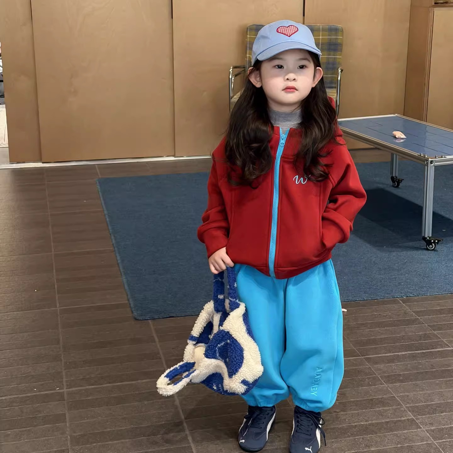 TOTObaby冬季新款男女童休闲套装儿童韩版撞色加绒连帽卫衣外套