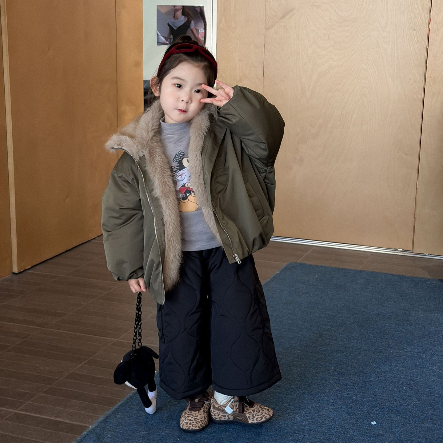 TOTObaby冬装新款男女童韩版毛领拼接加厚棉衣保暖面包棉服外套