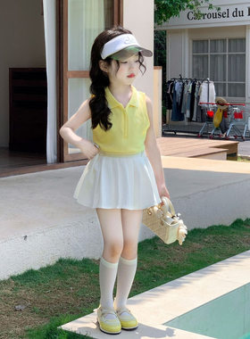 女童学院风黄色POLO翻领背心
