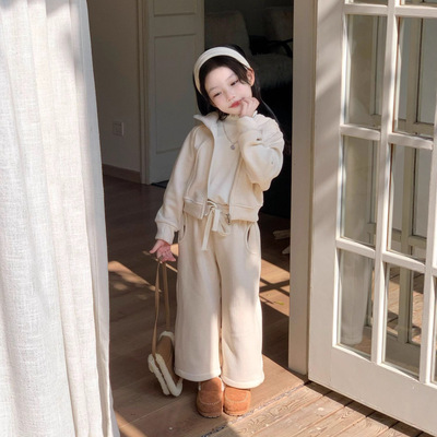 糯米绒加绒连帽卫衣直筒裤两件套