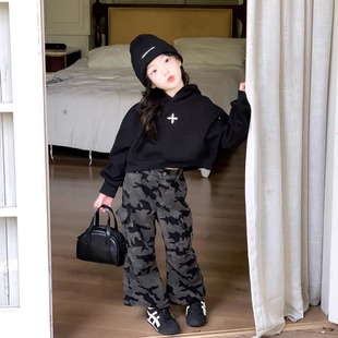 TOTObaby2025冬季新款女童美式复古加绒连帽短款卫衣连帽休闲上衣