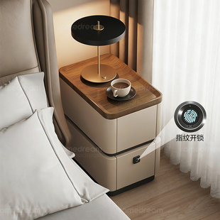 极窄智能床头柜实木带锁家用卧室2025爆款轻奢高级感小型床边柜子