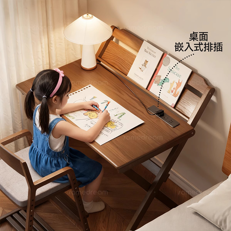 三梦实木折叠书桌床边电脑桌