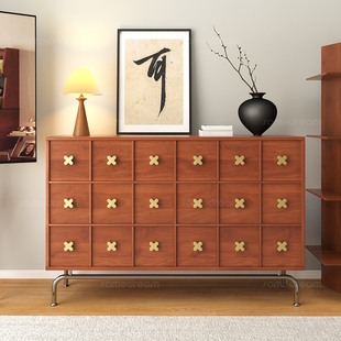 三梦中古风实木斗柜卧室床尾抽屉柜客厅复古储物立柜胡桃六斗柜橱