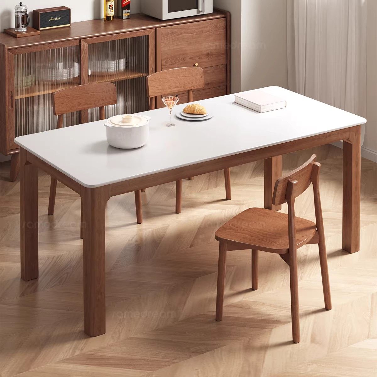 三梦实木岩板餐桌2025新款家用客厅小户型餐桌椅子长方形吃饭桌子,住宅家具,岩板餐桌,淘宝优惠券,粉丝福利购,淘宝优惠卷
