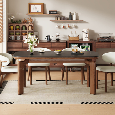 三梦实木岩板餐桌家用餐桌椅组合