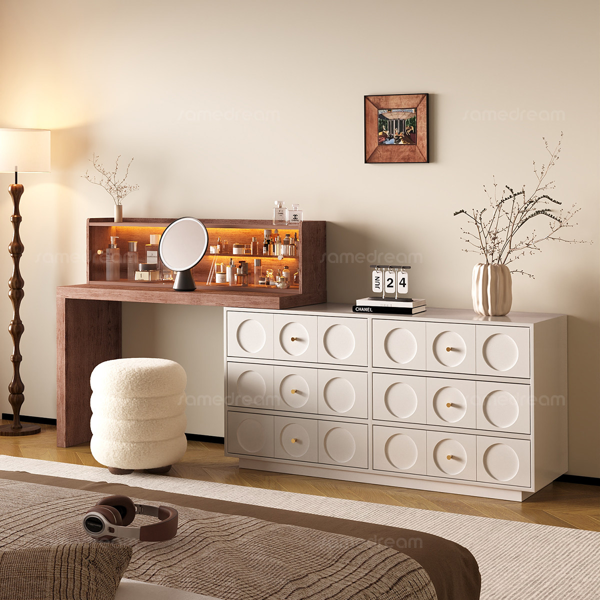 三梦中古梳妆台床尾斗柜一体书桌实木化妆桌卧室转角法式现代简约,住宅家具,梳妆台/桌,淘宝优惠券,粉丝福利购,淘宝优惠卷