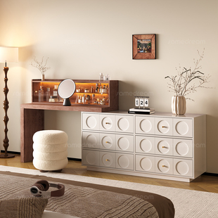 三梦中古梳妆台床尾斗柜一体书桌实木化妆桌卧室转角法式现代简约