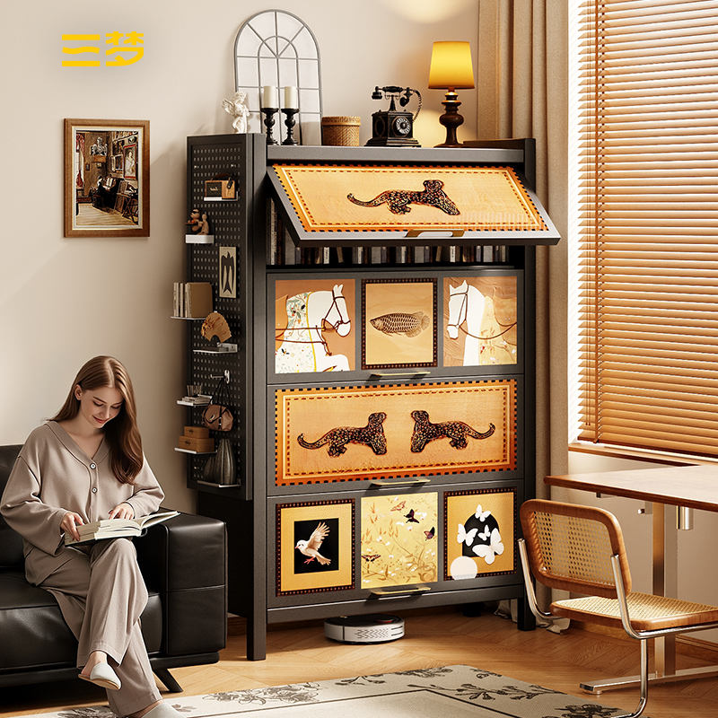 三梦中古风书柜钢制带门客厅柜子