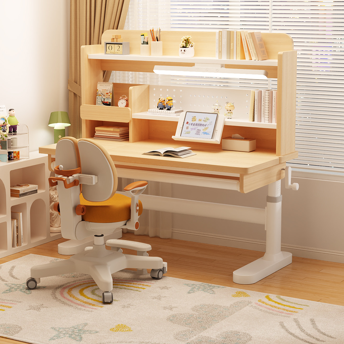 三梦儿童学习桌可升降家用小学生作业写字桌子实木书桌课桌椅套装