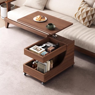 实木移动茶几客厅家用小推车边几小户型沙发边桌轻奢高级感置物架