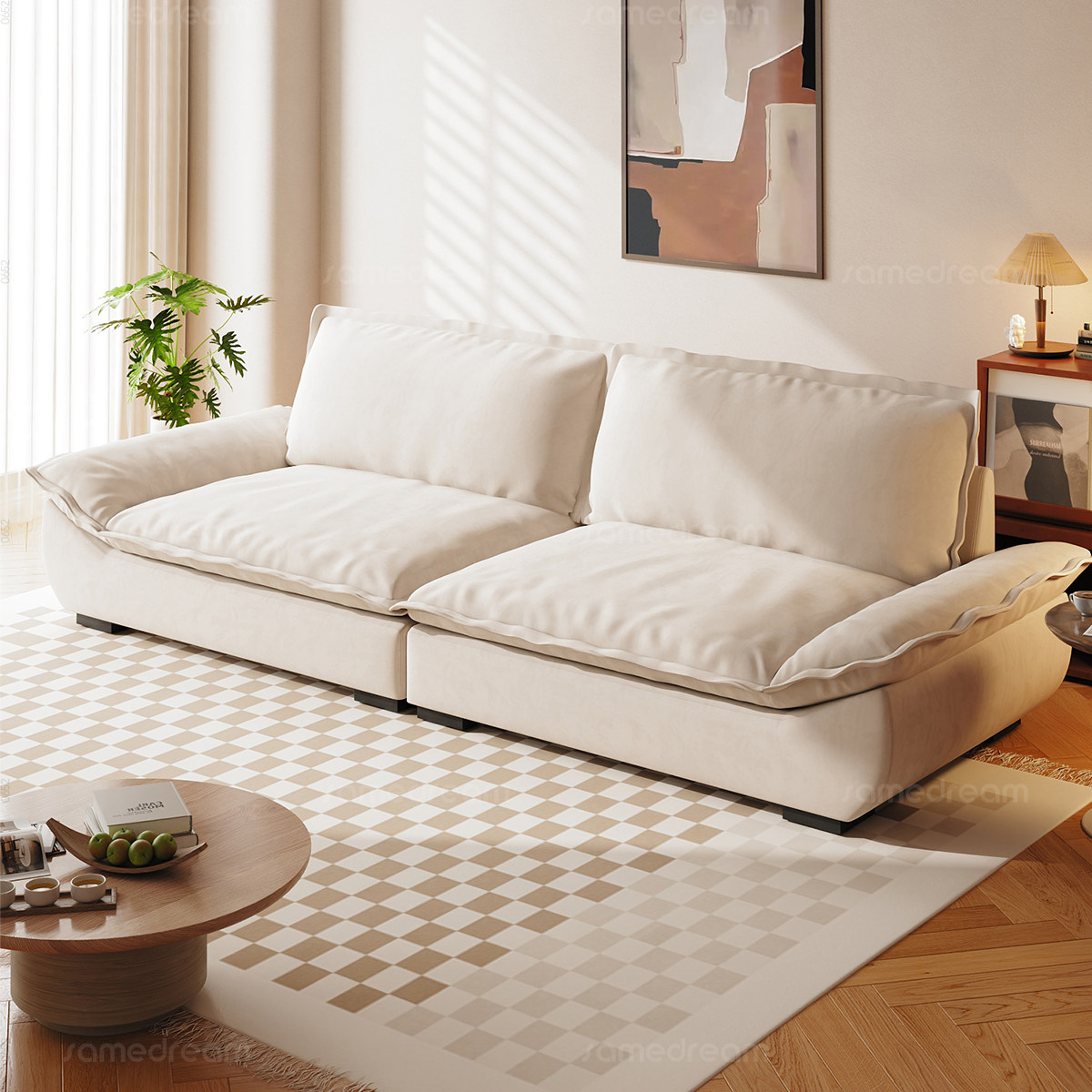 三梦意式帆船沙发2026新款客厅小户型奶油风磨砂布羽绒沙发可拆洗,住宅家具,布艺沙发,淘宝优惠券,粉丝福利购,淘宝优惠卷