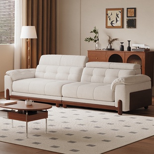 三梦奶油中古风实木布艺沙发小户型客厅新款简约雪尼尔可拆洗沙发