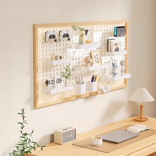 书桌洞洞板置物架压克力墙上收纳桌面实木简易墙面壁挂板展示架子